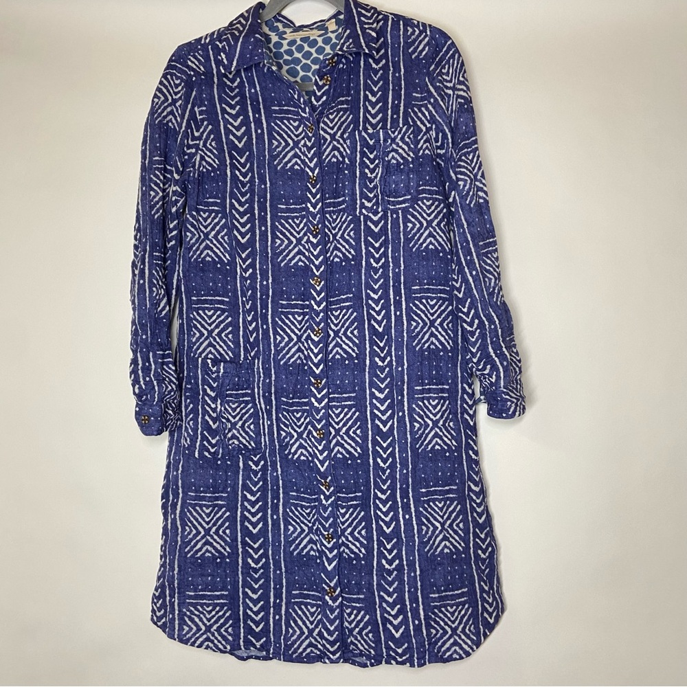 Soft Surroundings Blue and White Long Sleeve Shirt Dress